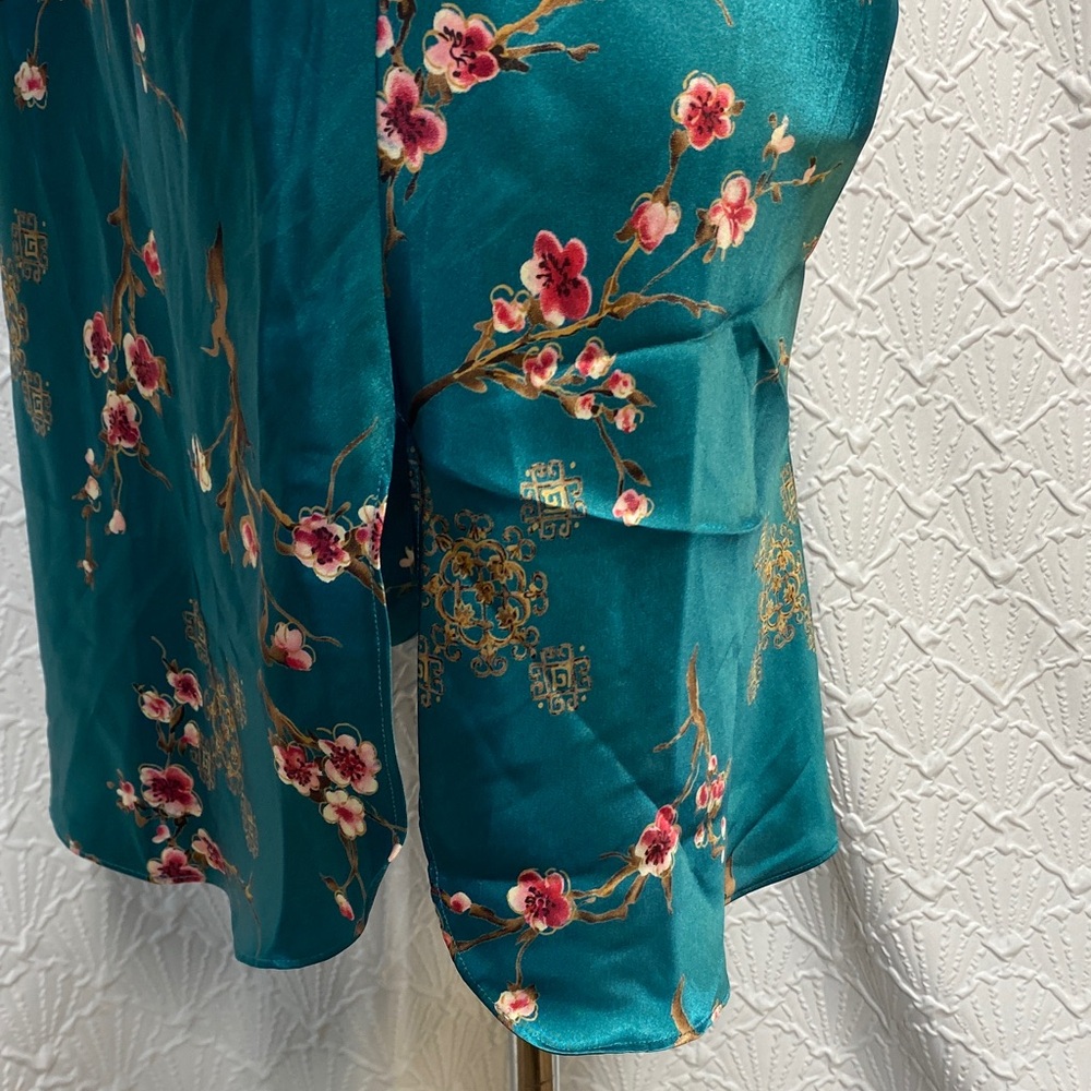 California Dynasty size large Floral Satin Kimono Robe‎ set - Teal oriental sexy - Picture 14 of 16